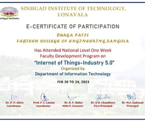 E-Certificate of Participation of Internet of Things - Industry 5.0