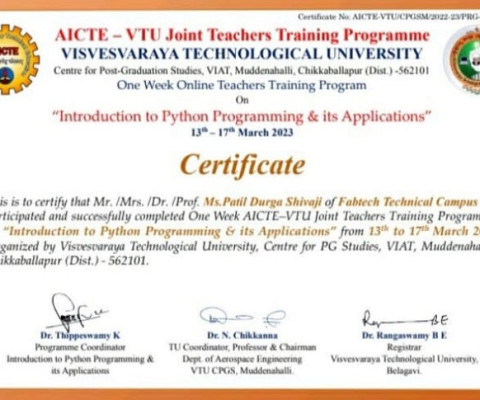 Certificate of participation in techers training programme