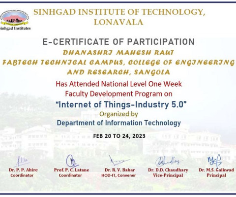 E-Certificate of Participation of Internet of Things - Industry 5.0