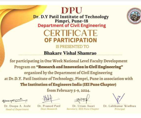 Mr. Vishal Shamrao Bhakare participated in FDP on 