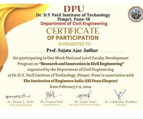Prof. Sujata Ajay Jadhav participated in FDP on 