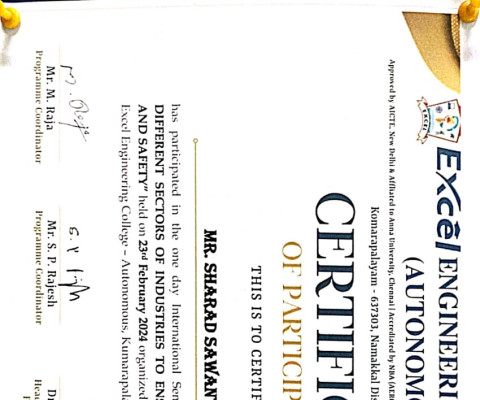 Certificate of participation in one day international seminar
