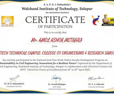 Certificate for FDP on 