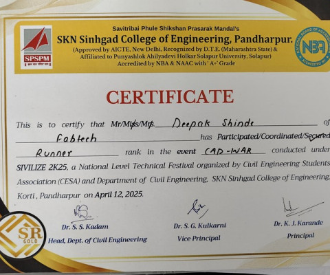 Secured runner rank in event CAD-WAR conducted under SIVILISE 2k25