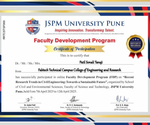 Certificate for FDP on 