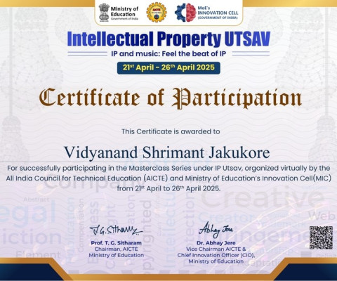 Intellectual Property Utsav certificate of participation awarded