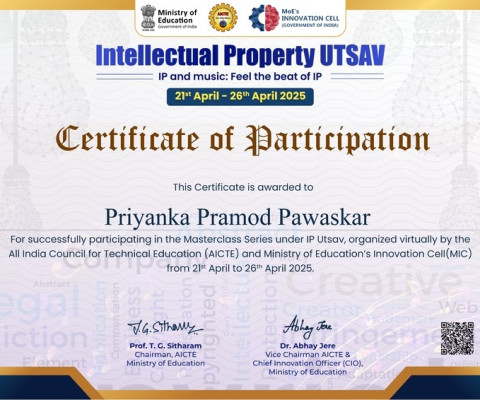Intellectual Property Utsav certificate of participation awarded