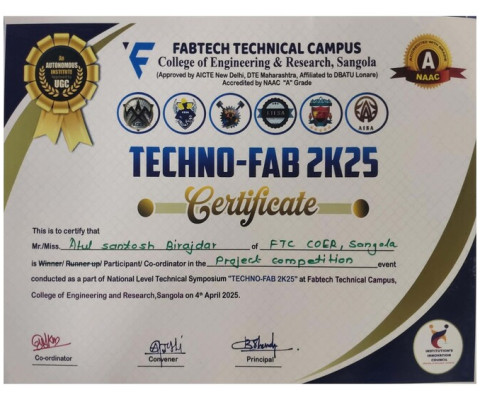 Certificate of Participation for Techno-Fab 2K25