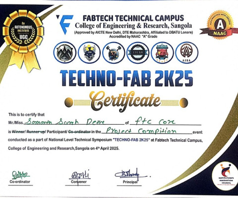 Certificate of Participation for Techno-Fab 2K25