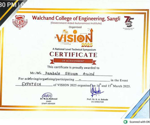 Certificate of Participation for EXPOTECH of Vision 2025