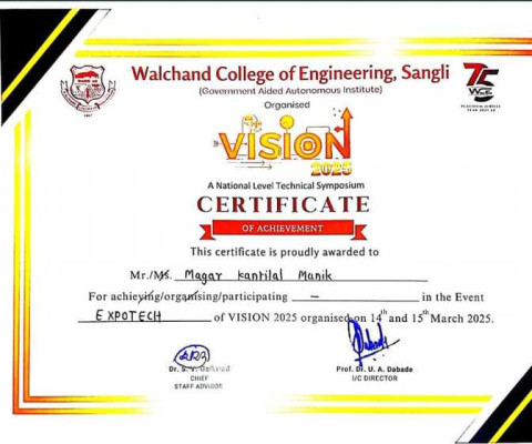 Certificate of Participation for EXPOTECH of VISION 2025