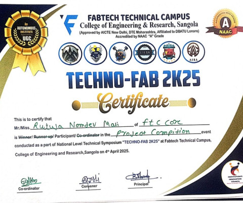 Certificate of Participation for Techno-Fab 2K25