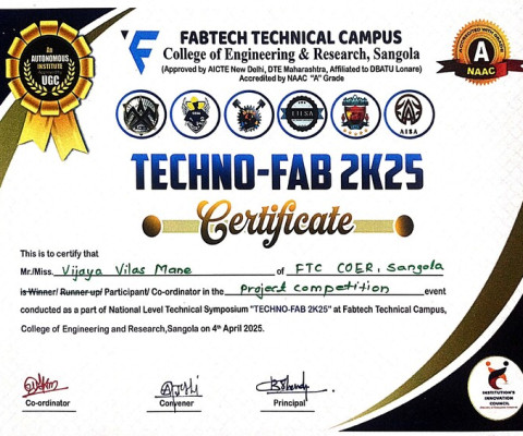 Certificate of Participation for Techno-Fab 2K25
