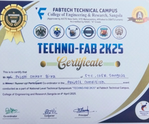 Certificate of Participation for Techno-Fab 2K25