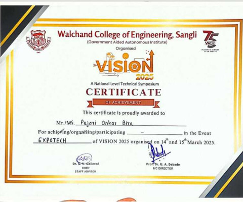 Certificate of Participation for EXPOTECH of Vision 2025