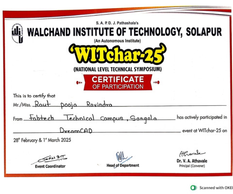 Certificate of Participation for DreamCAD of WITchar-25