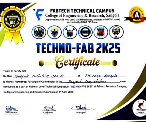 Certificate of Participation for Techno-Fab 2K25