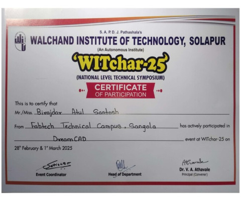 Certificate of Participation for DreamCAD of WITchar-25