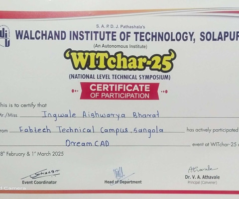 Certificate of Participation for DreamCAD of WITchar25