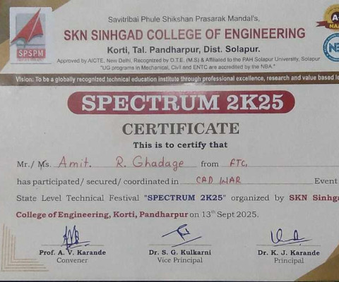 Spectrum 2K25 participation Certificate - CAD WAR