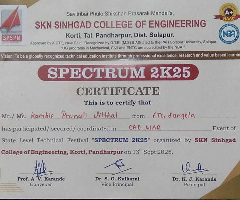 Spectrum 2K25 participation Certificate - CAD WAR