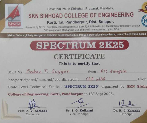 Spectrum 2K25 participation Certificate - CAD WAR
