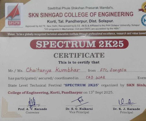 Spectrum 2K25 participation Certificate - CAD WAR