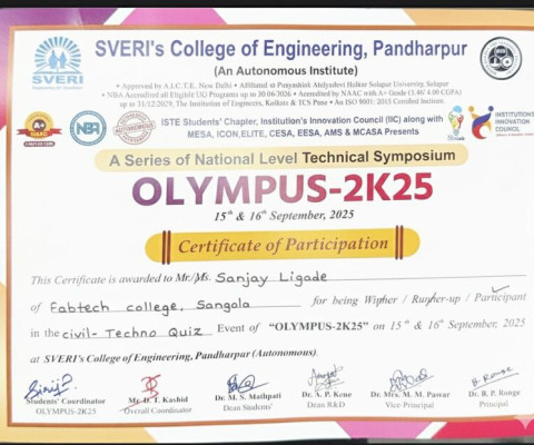 OLYMPUS-2K25 participation Certificate - Civil Techno Quiz