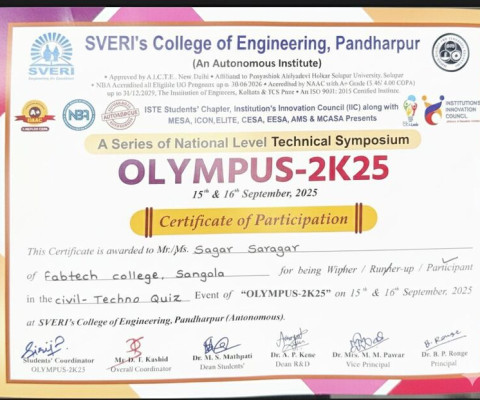 OLYMPUS-2K25 participation Certificate - Civil Techno Quiz