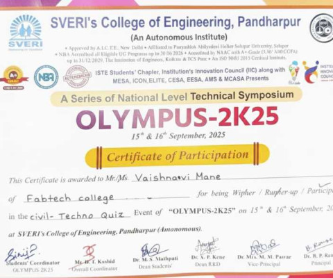 OLYMPUS-2K25 participation Certificate - Civil Techno Quiz