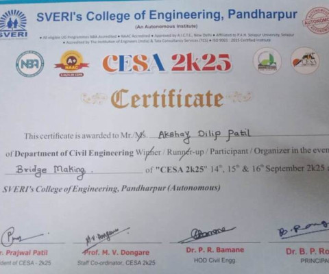 CESA-2K25 participation Certificate - Bridge Making