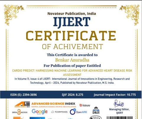 Paper Publication on Cardio Predict: Harnessing Machine Learning For Advanced Heart Disease Risk Assessment 