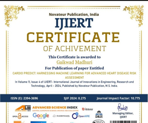 Paper Publication on Cardio Predict: Harnessing Machine Learning For Advanced Heart Disease Risk Assessment 