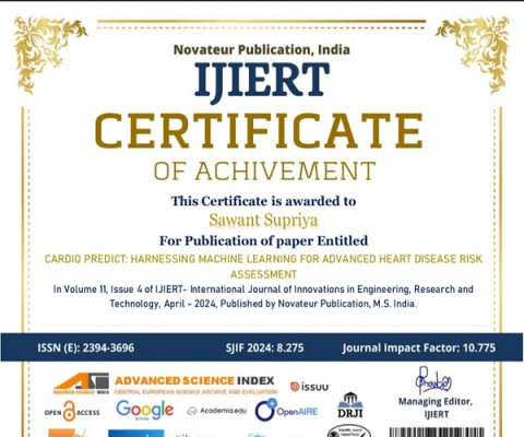 Paper Publication on Cardio Predict: Harnessing Machine Learning For Advanced Heart Disease Risk Assessment 