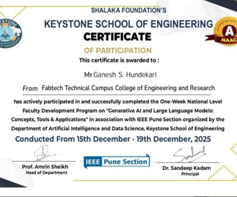 Certificate for Actively participating & completing one week national level FDP. 