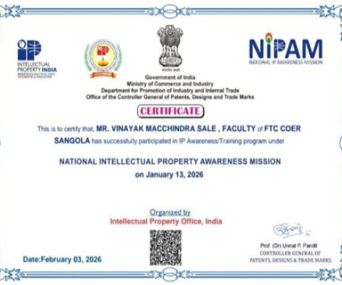 Certificate for successfully participated in IP Awareness training program.
