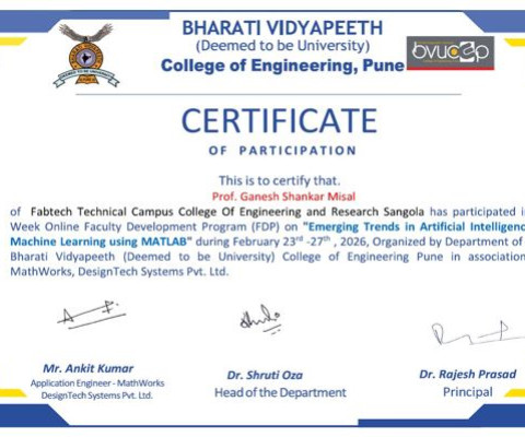 Certificate for parcipated in one week online FDP