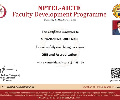 OBE & Accreditation FDP Course Certificate