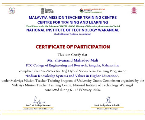 One Week Training program on Indian Knowledge Systems and Values in Higher Education